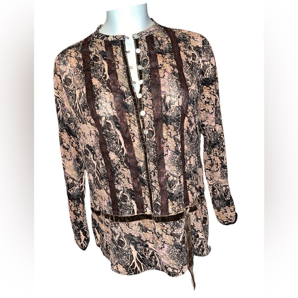 ADOLFO BOHO GARDEN SHEER Blouse